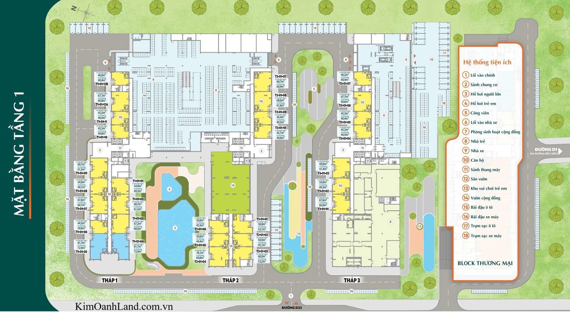 Mặt bằng tầng 1 K-Home City View Đồng Nai